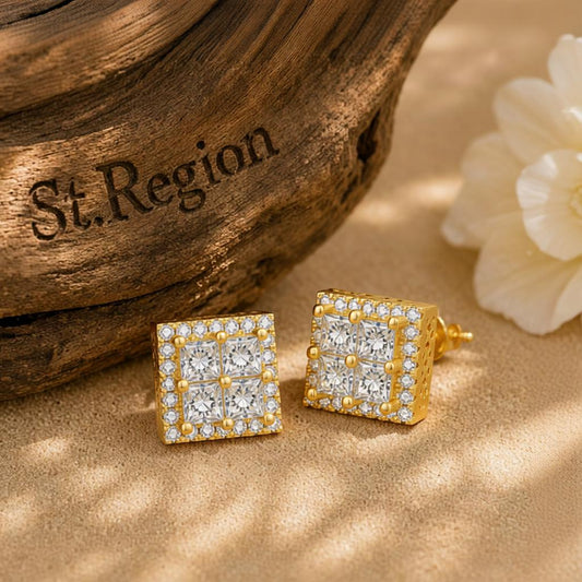 Crystal & Cubic Zirconia 18K Gold-Plated Square Stud Earrings