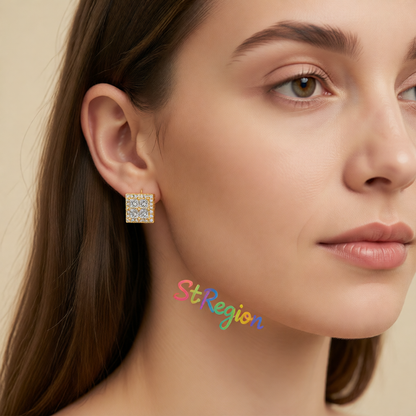Crystal & Cubic Zirconia 18K Gold-Plated Square Stud Earrings