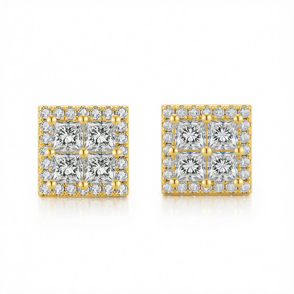 Crystal & Cubic Zirconia 18K Gold-Plated Square Stud Earrings