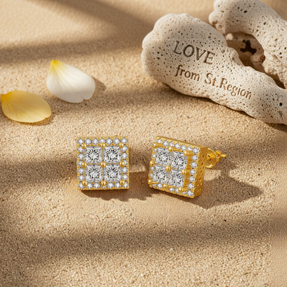 Crystal & Cubic Zirconia 18K Gold-Plated Square Stud Earrings