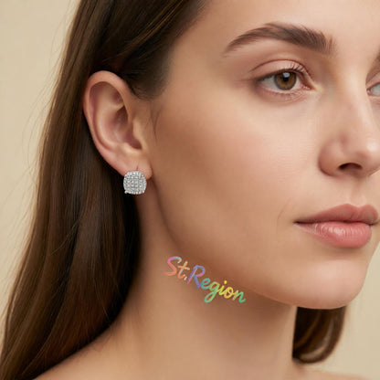 Cubic Zirconia and Silver-Plated Parted Geometric Stud Earrings, silver stud earrings for women, styled look