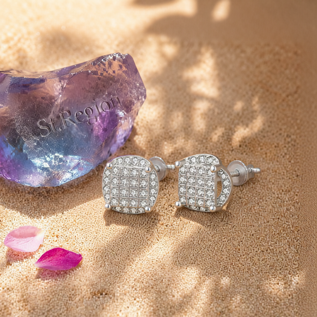 Cubic Zirconia & Silver-Plated Parted Geometric Stud Earrings