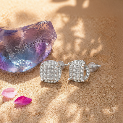 Cubic Zirconia & Silver-Plated Parted Geometric Stud Earrings