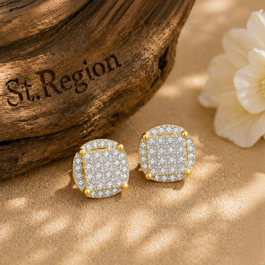 Cubic Zirconia & Two-Tone Parted Round Stud Earrings