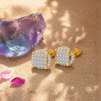 Cubic Zirconia & Two-Tone Parted Round Stud Earrings