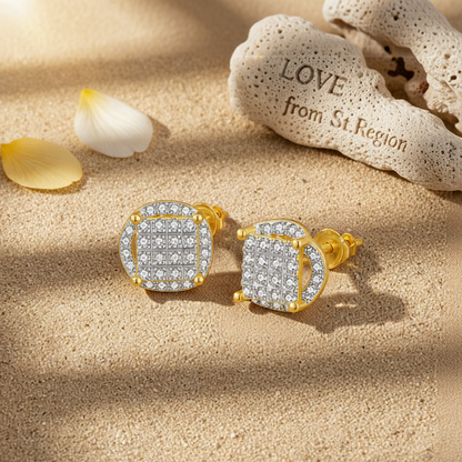 Cubic Zirconia & Two-Tone Parted Round Stud Earrings