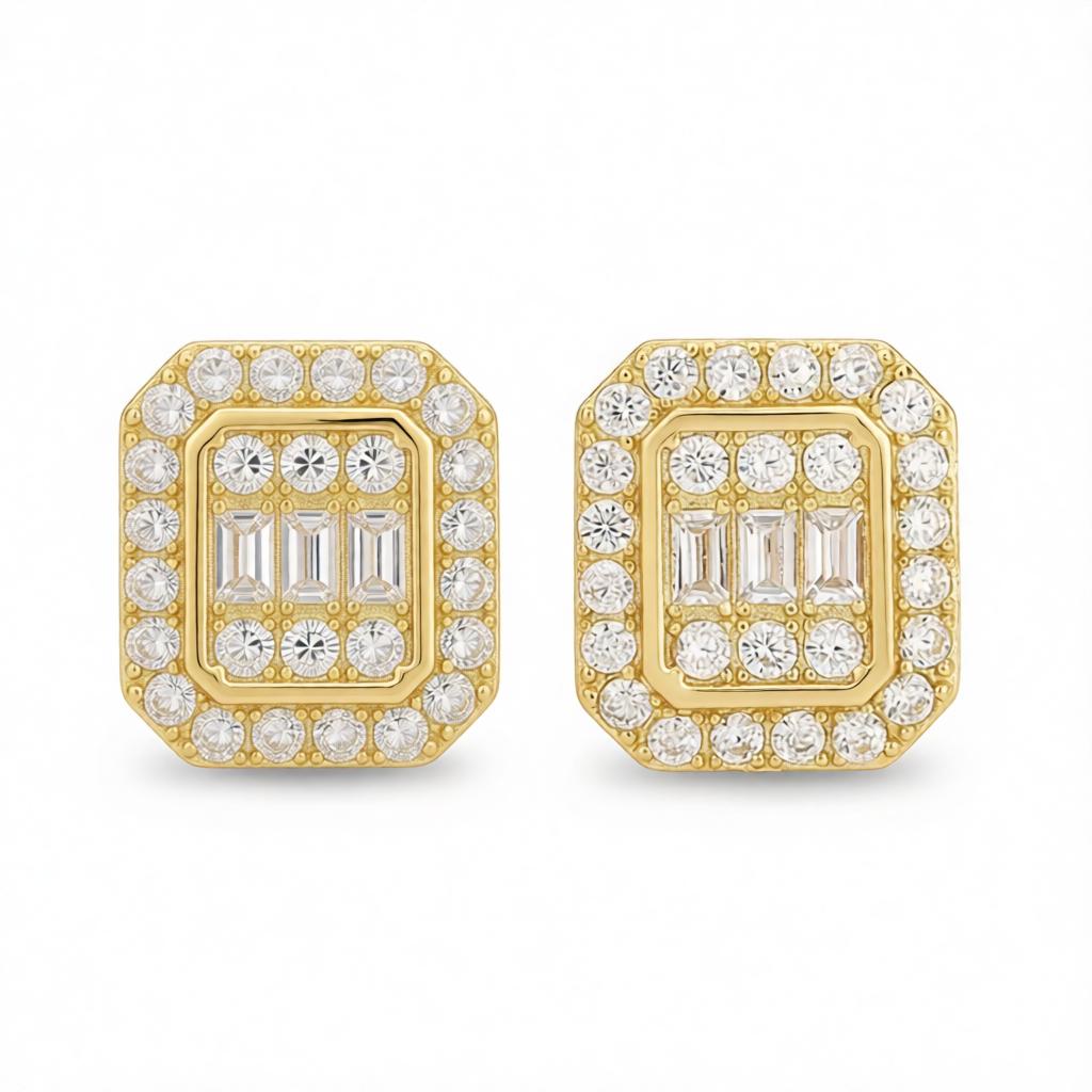 Crystal and Cubic Zirconia 18K Gold-Plated Cushion Stud Earrings, cubic zirconia stud earrings for women, side view