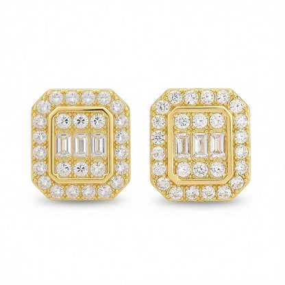 Crystal and Cubic Zirconia 18K Gold-Plated Cushion Stud Earrings, cubic zirconia stud earrings for women, side view