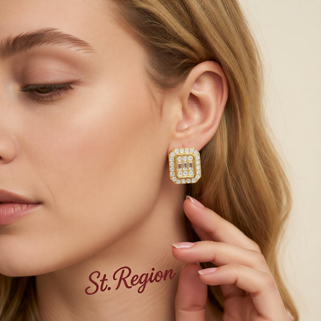 Crystal and Cubic Zirconia 18K Gold-Plated Cushion Stud Earrings, cubic zirconia stud earrings for women, styled look