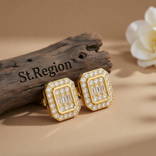 Crystal & Cubic Zirconia 18K Gold-Plated Cushion Stud Earrings