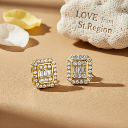 Crystal & Cubic Zirconia 18K Gold-Plated Cushion Stud Earrings