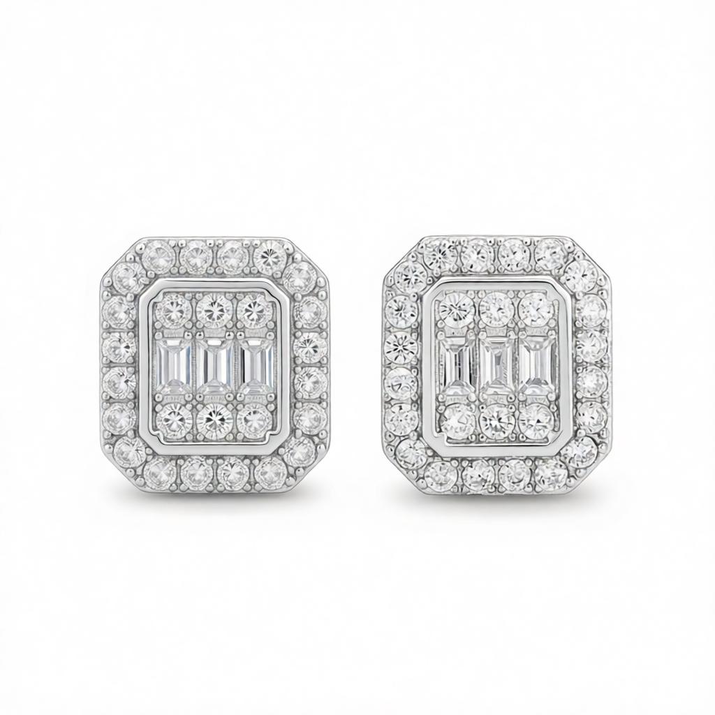 Crystal and Cubic Zirconia Silver-Plated Cushion Stud Earrings, cubic zirconia stud earrings for women, side view