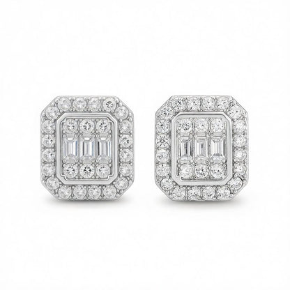 Crystal and Cubic Zirconia Silver-Plated Cushion Stud Earrings, cubic zirconia stud earrings for women, side view