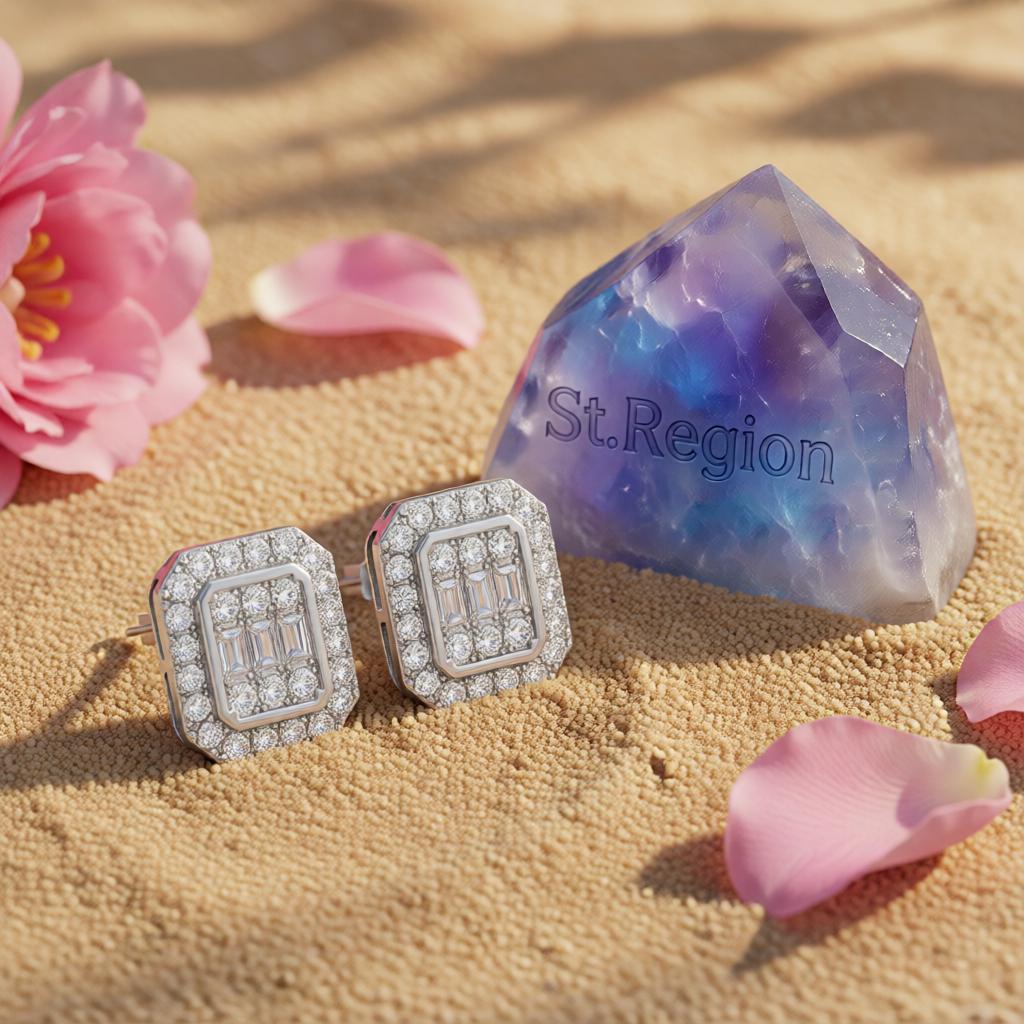Crystal and Cubic Zirconia Silver-Plated Cushion Stud Earrings, cubic zirconia stud earrings for women, detail close-up