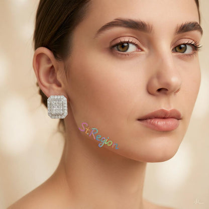 Crystal and Cubic Zirconia Silver-Plated Cushion Stud Earrings, cubic zirconia stud earrings for women, styled look