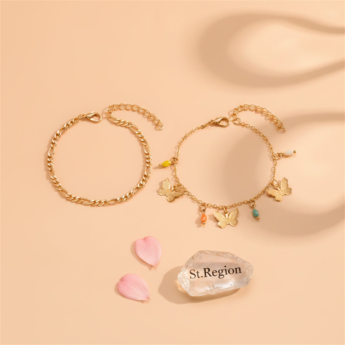 Multi-Colored Acrylic & Goldtone Butterfly Tassel Anklet Set - Street Region