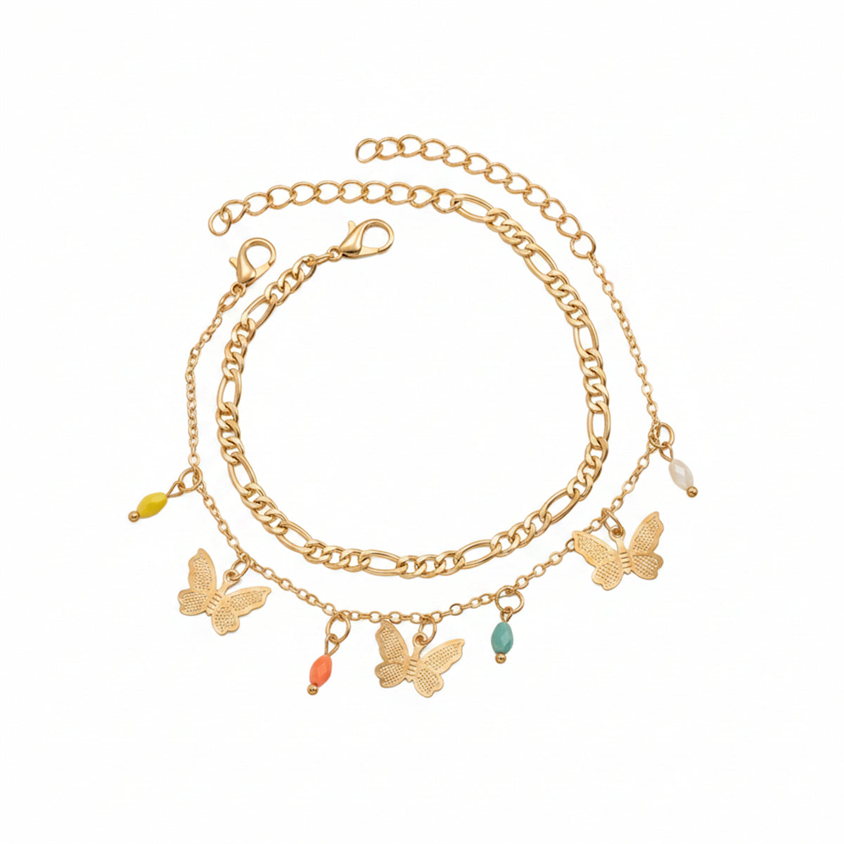Multi-Colored Acrylic & Goldtone Butterfly Tassel Anklet Set - Street Region