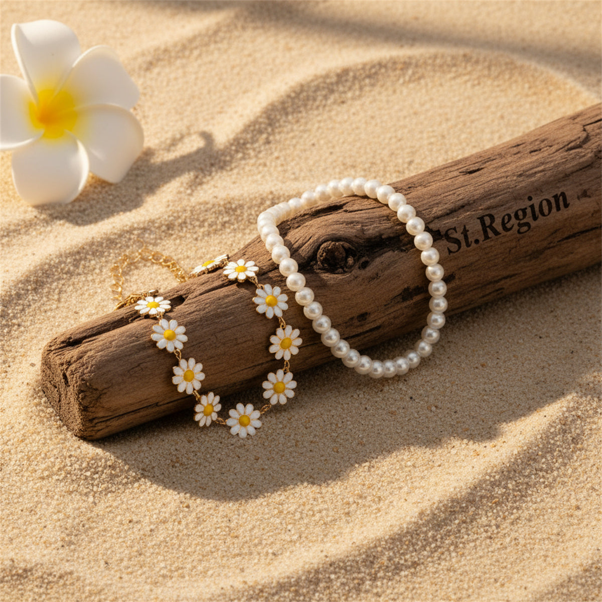 Pearl & White Enamel Goldtone Mum Stations Anklet Set - Street Region