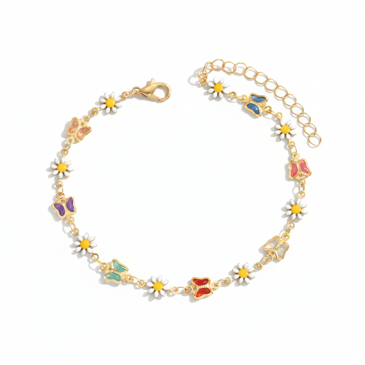 Multi-Colored Crystal & Enamel Goldtone Butterfly Mum Stations Anklet - Street Region