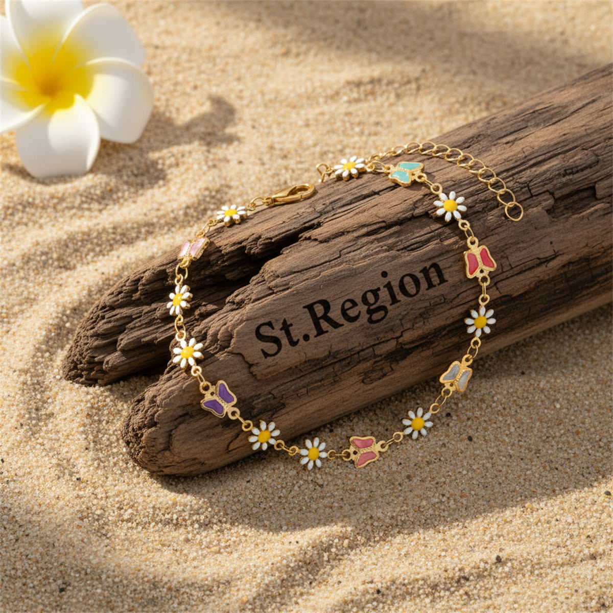 Multi-Colored Crystal & Enamel Goldtone Butterfly Mum Stations Anklet - Street Region