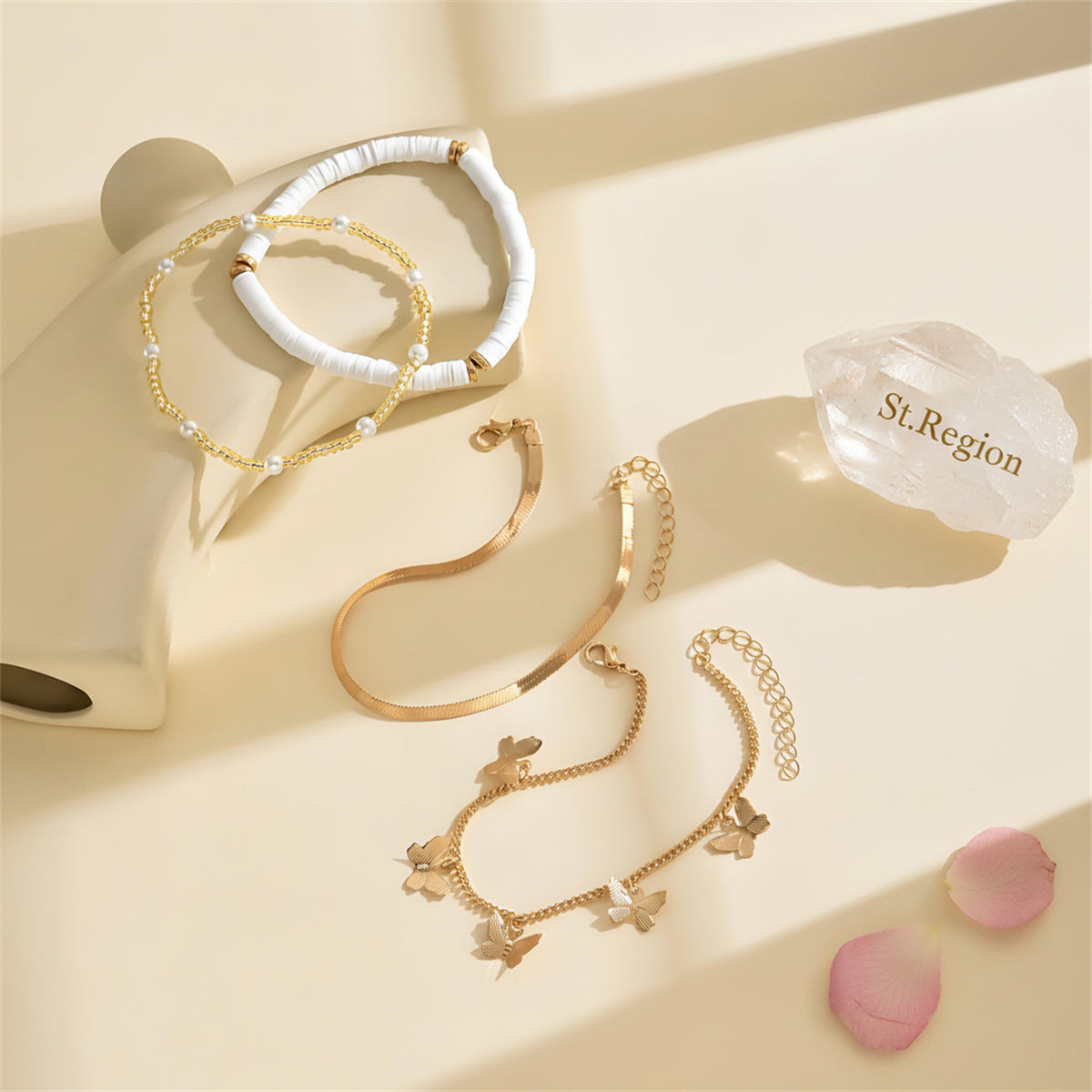 Pearl & Polymer Clay Acrylic Goldtone Butterfly Tassel Anklet Set - Street Region