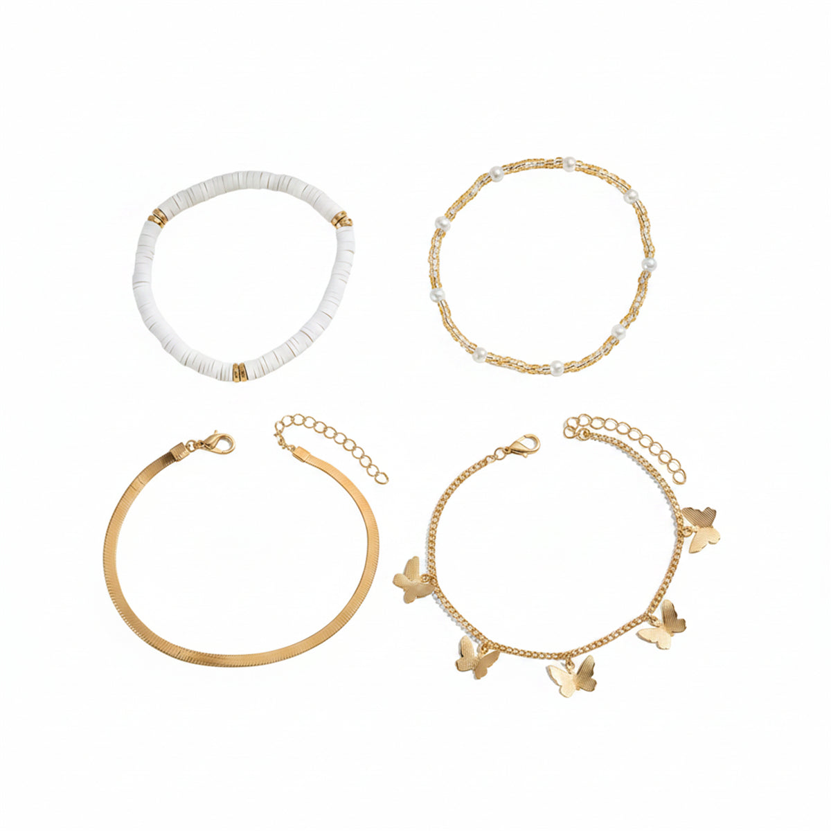 Pearl & Polymer Clay Acrylic Goldtone Butterfly Tassel Anklet Set - Street Region