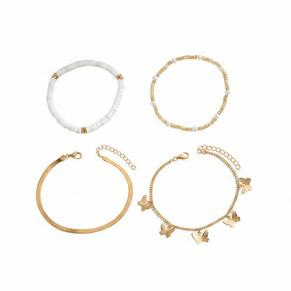Pearl & Polymer Clay Acrylic Goldtone Butterfly Tassel Anklet Set - Street Region