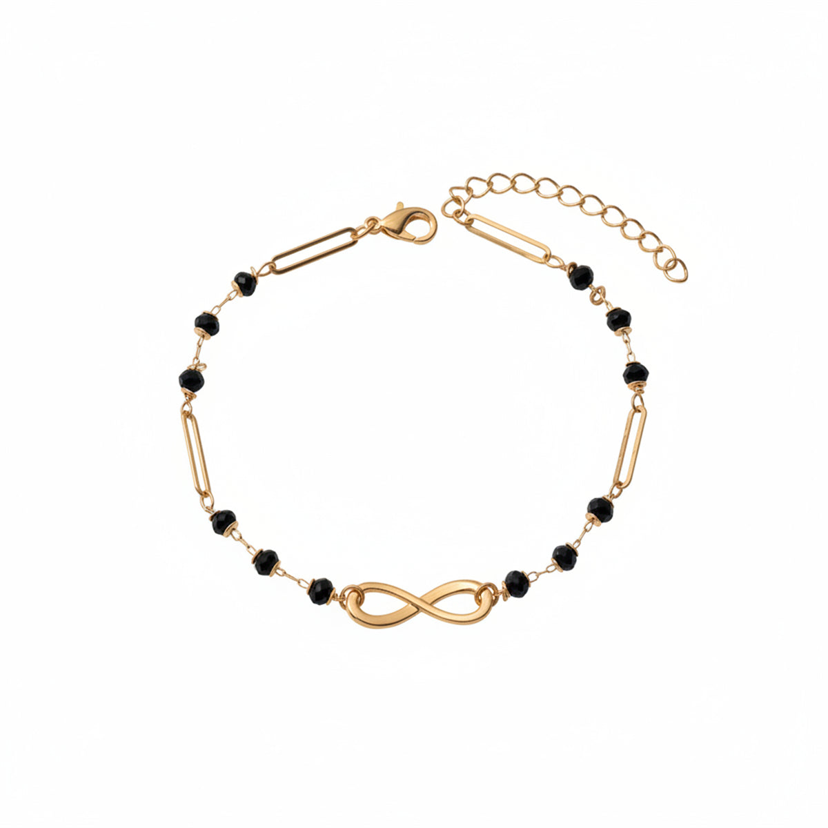 Black Acrylic Beads & Goldtone Infinity Sign Charm Anklet - Street Region