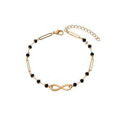 Black Acrylic Beads & Goldtone Infinity Sign Charm Anklet - Street Region
