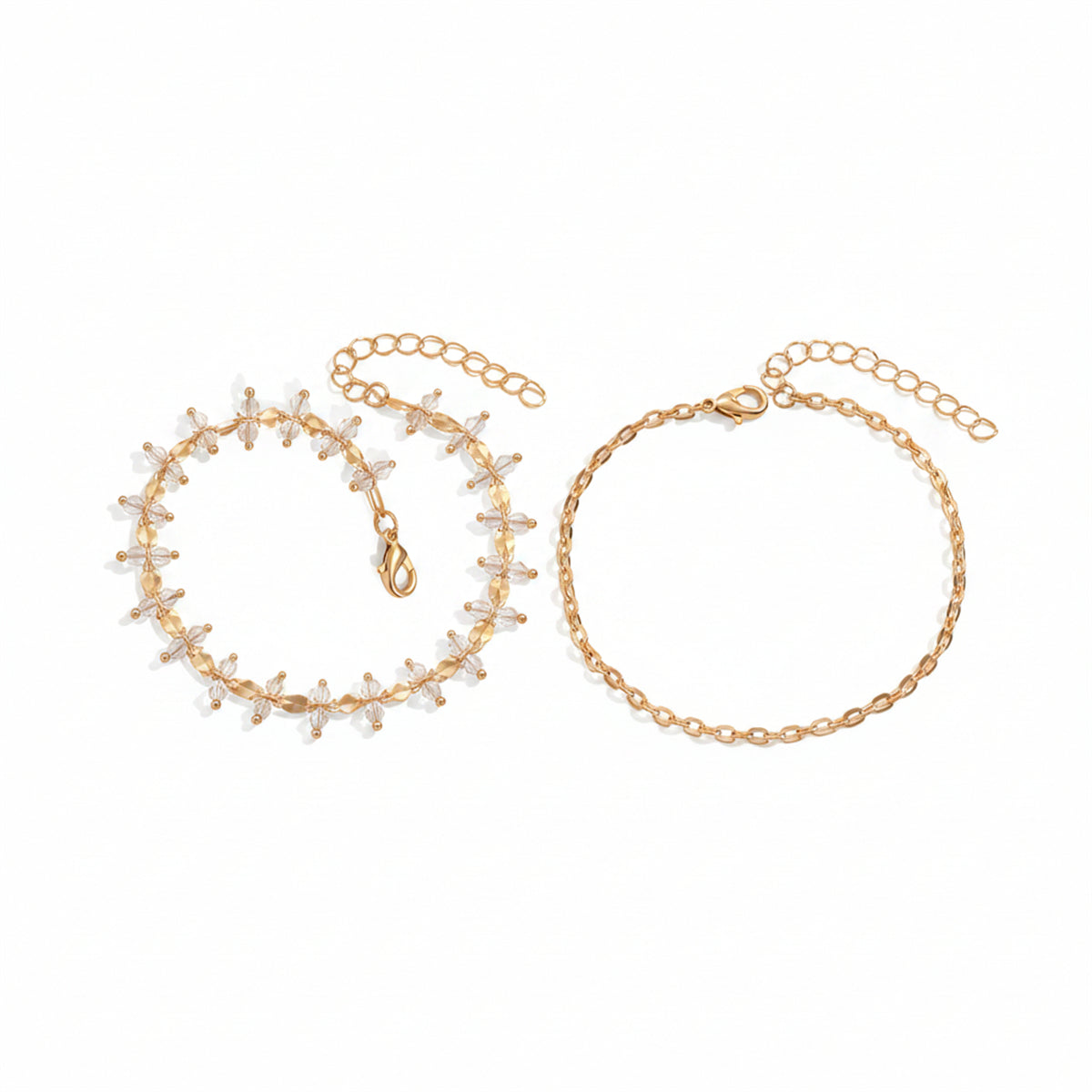 Clear Acrylic Beads & Goldtone Chain Anklet Set - Street Region