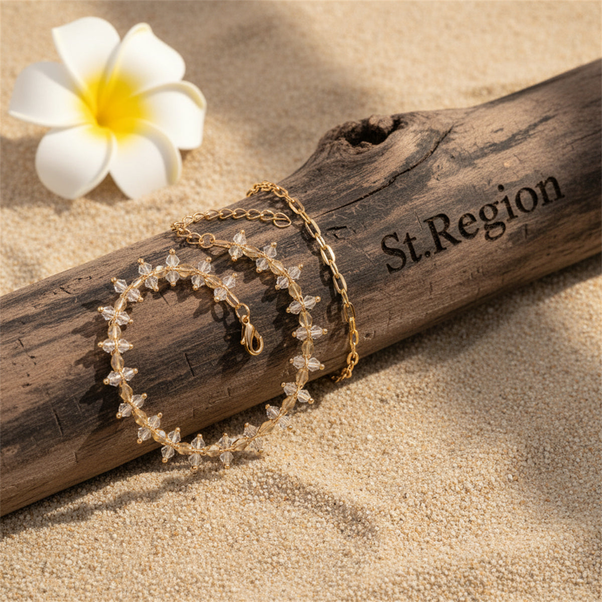 Clear Acrylic Beads & Goldtone Chain Anklet Set - Street Region