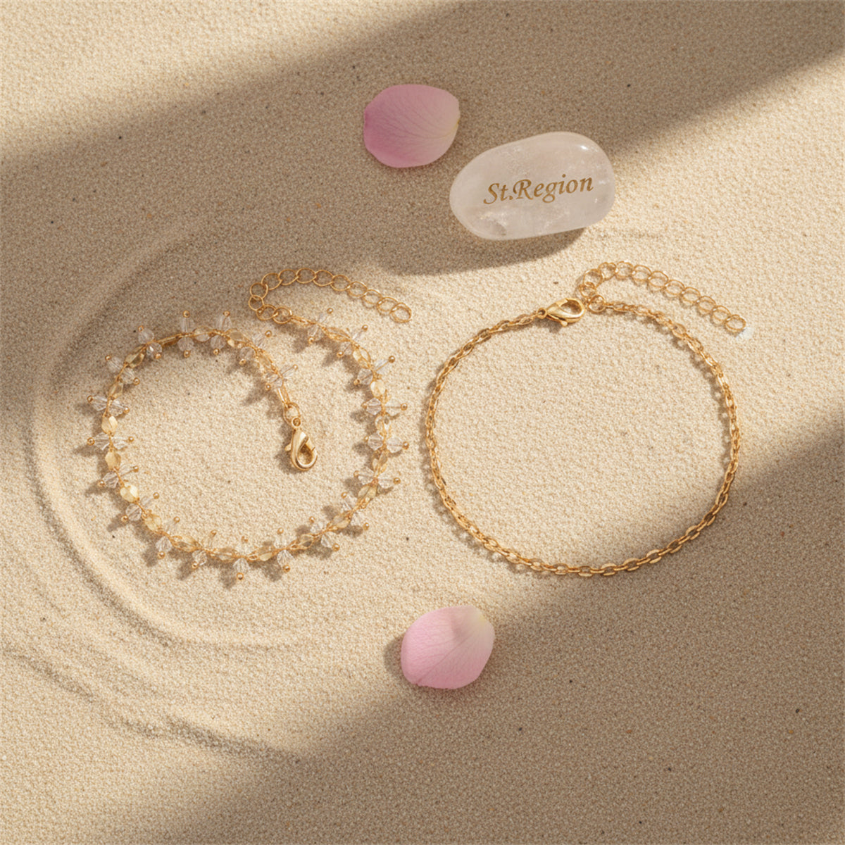 Clear Acrylic Beads & Goldtone Chain Anklet Set - Street Region