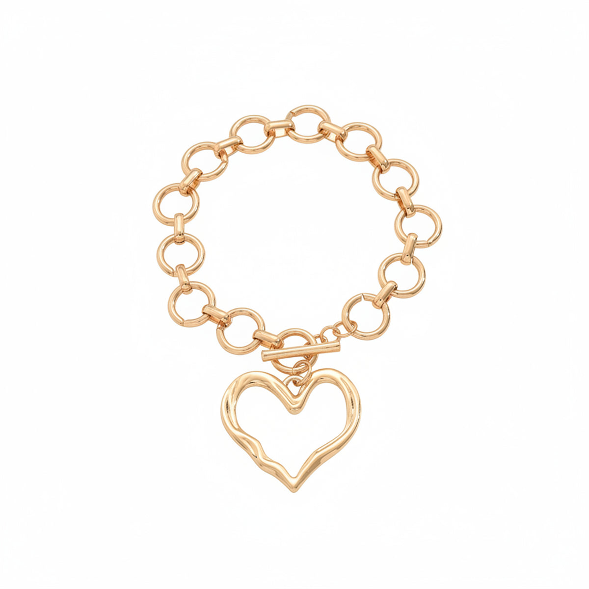Goldtone Hollow Heart Charm Statement Toggle Anklet - Street Region