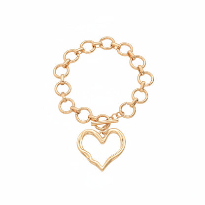 Goldtone Hollow Heart Charm Statement Toggle Anklet - Street Region