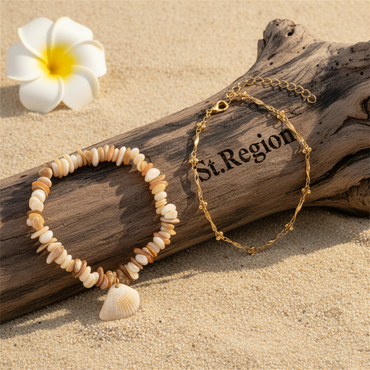 Multi-Colored Shell & Goldtone Charm Anklet Set - Street Region