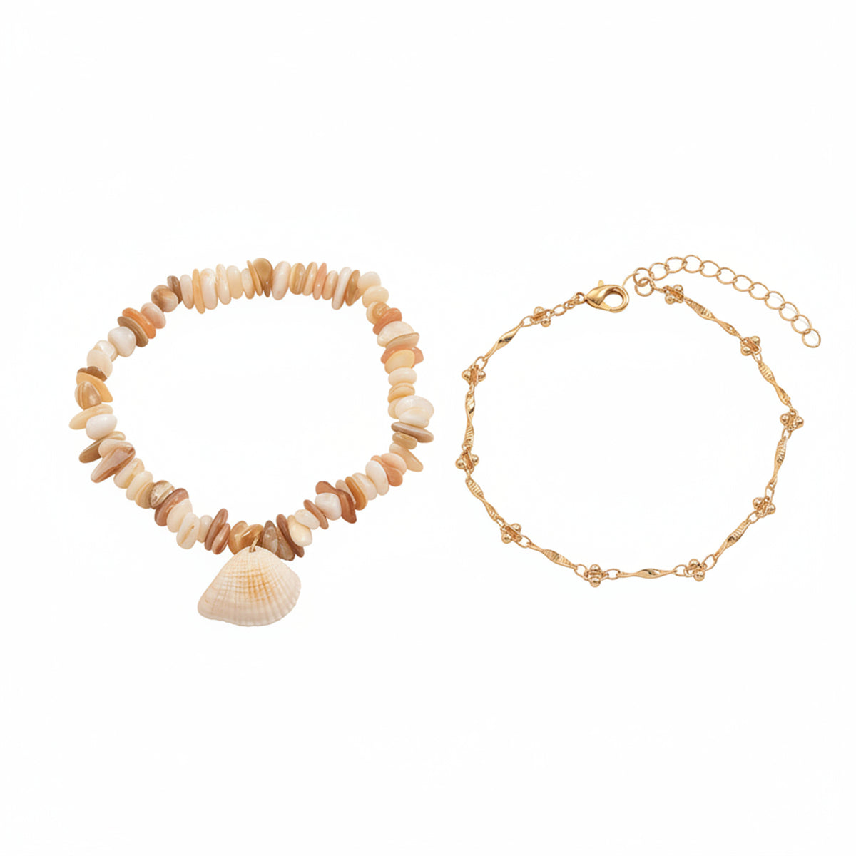 Multi-Colored Shell & Goldtone Charm Anklet Set - Street Region