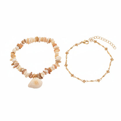 Multi-Colored Shell & Goldtone Charm Anklet Set - Street Region
