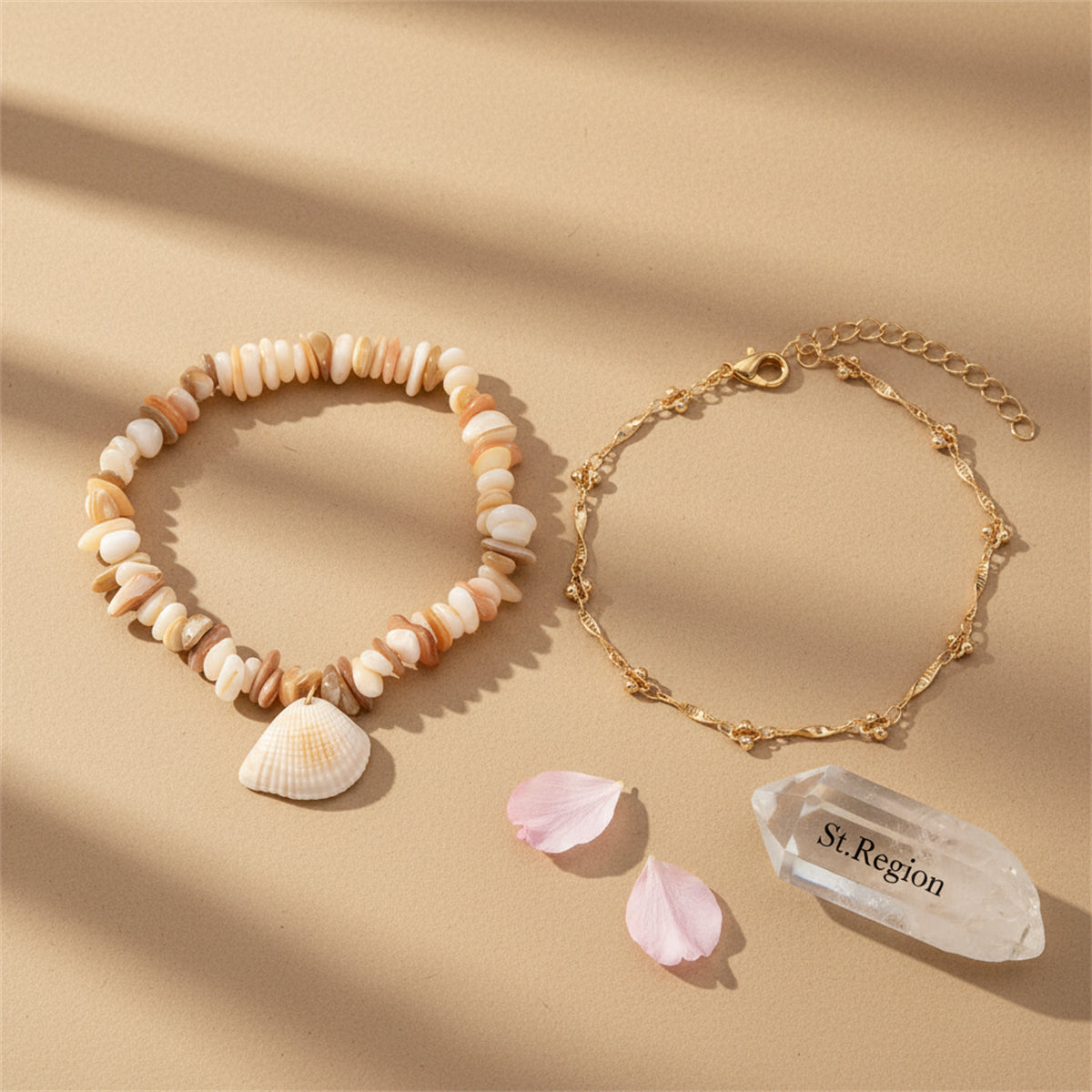 Multi-Colored Shell & Goldtone Charm Anklet Set - Street Region