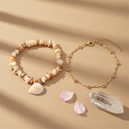 Multi-Colored Shell & Goldtone Charm Anklet Set - Street Region
