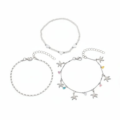 Multi-Colored Crystal & Acrylic Silvertone Starfish Tassel Anklet Set - Street Region