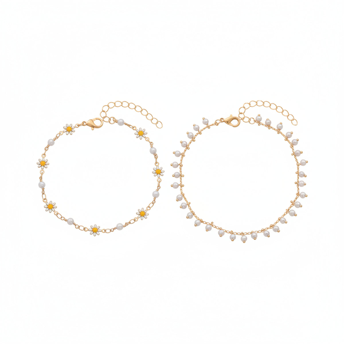 Pearl & White Enamel Goldtone Mum Stations Chain Anklet Set - Street Region