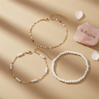 Pearl & Goldtone Beads Lip-Shape Chain Anklet Set - Street Region
