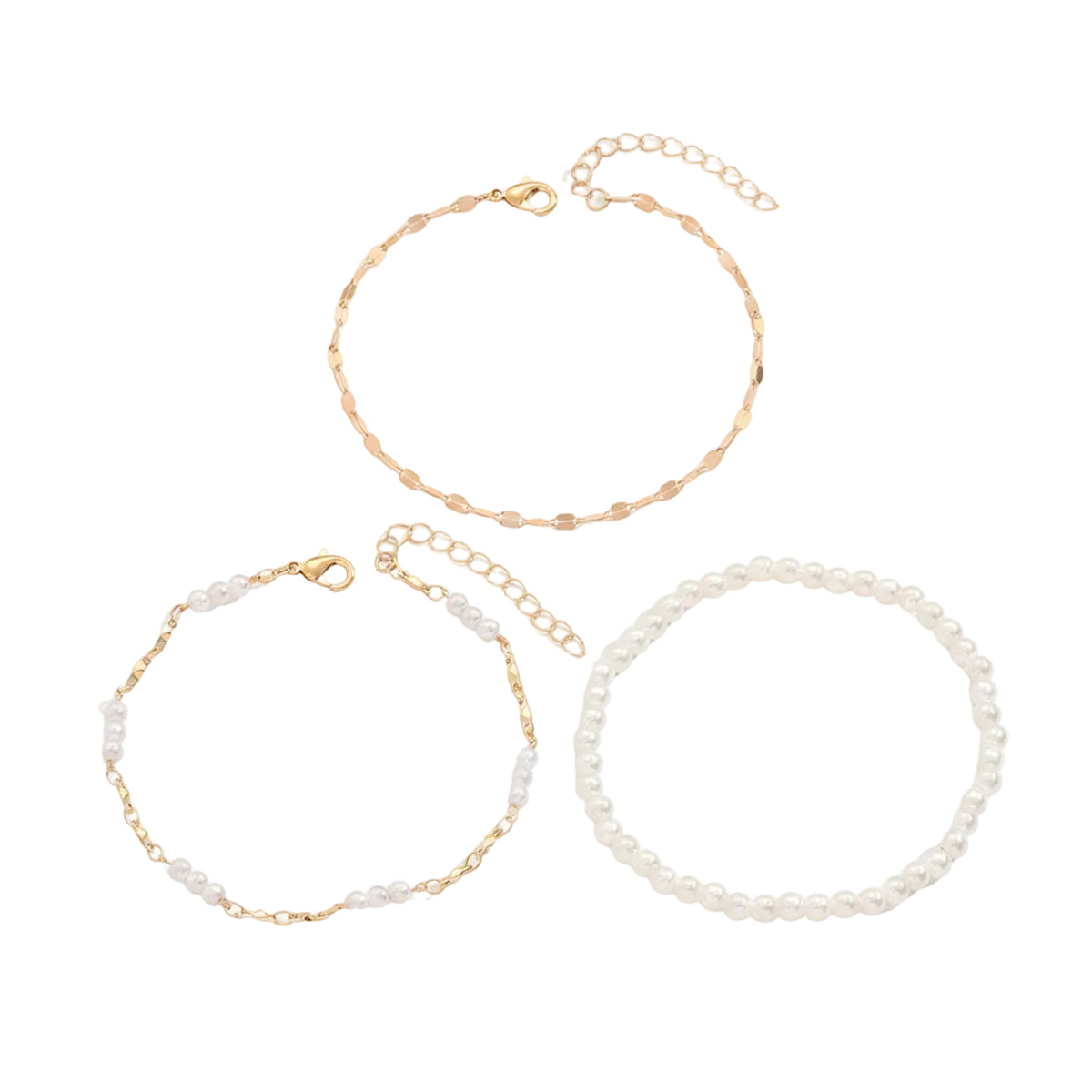 Pearl & Goldtone Beads Lip-Shape Chain Anklet Set - Street Region