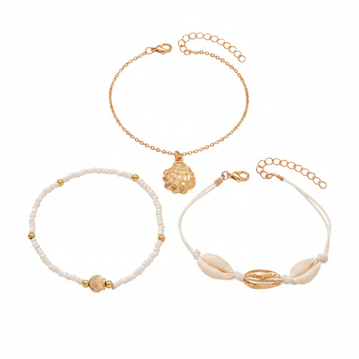 Shell & Polyster White Howlite Goldtone Shell Charm Anklet Set - Street Region