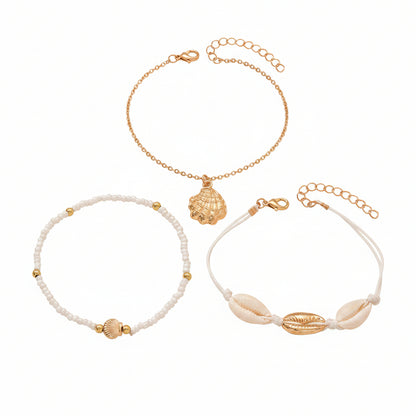 Shell & Polyster White Howlite Goldtone Shell Charm Anklet Set - Street Region