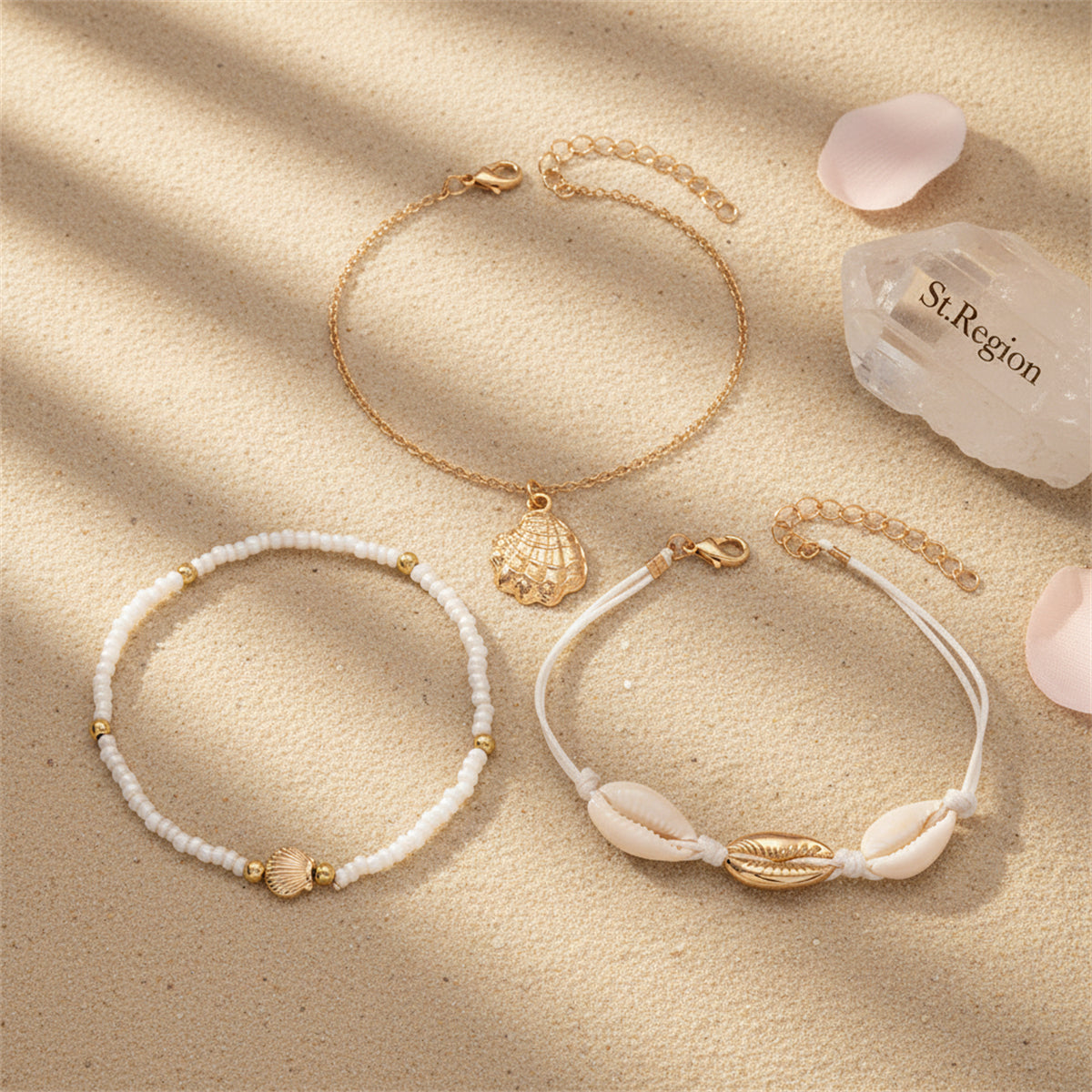 Shell & Polyster White Howlite Goldtone Shell Charm Anklet Set - Street Region