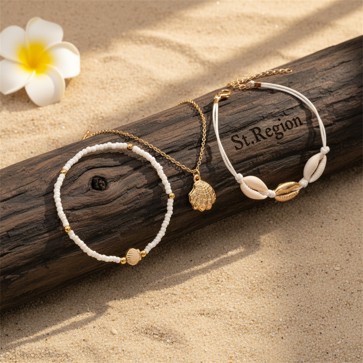 Shell & Polyster White Howlite Goldtone Shell Charm Anklet Set - Street Region