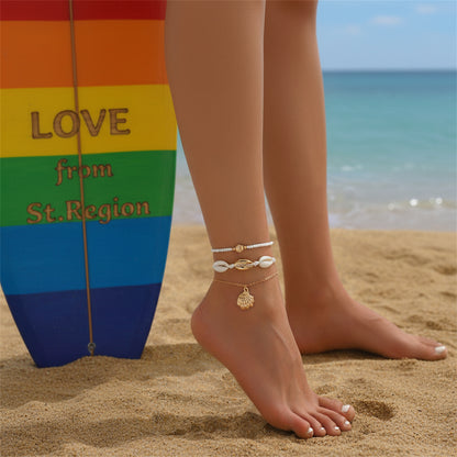 Shell & Polyster White Howlite Goldtone Shell Charm Anklet Set - Street Region