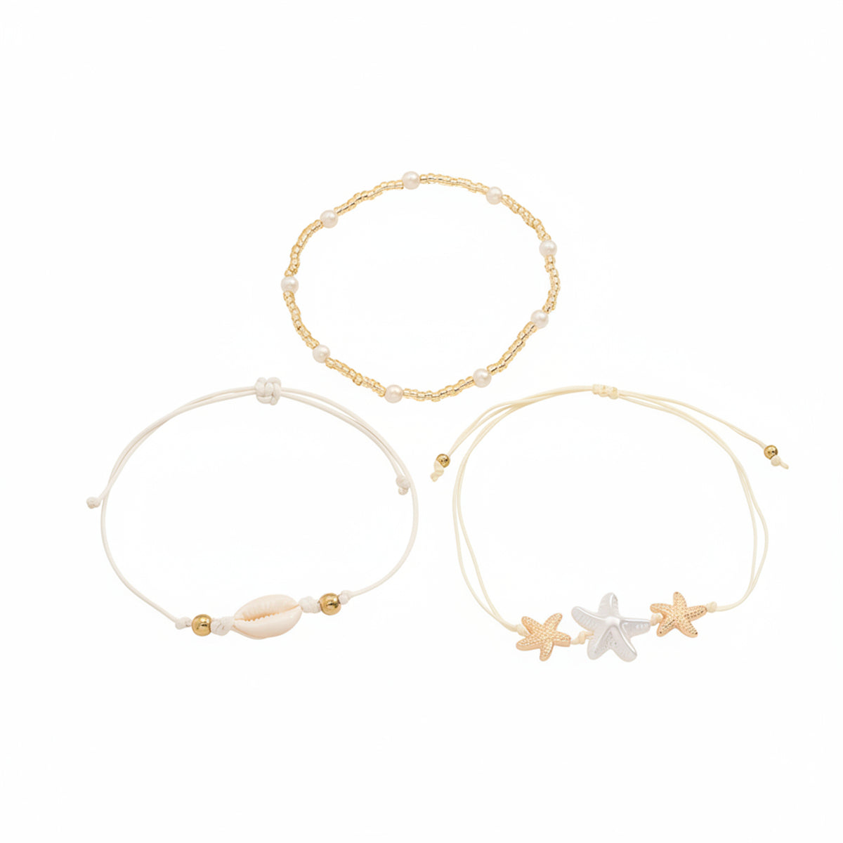 Pearl & Acrylic Polyster Goldtone Shell Starfish Charm Anklet Set - Street Region