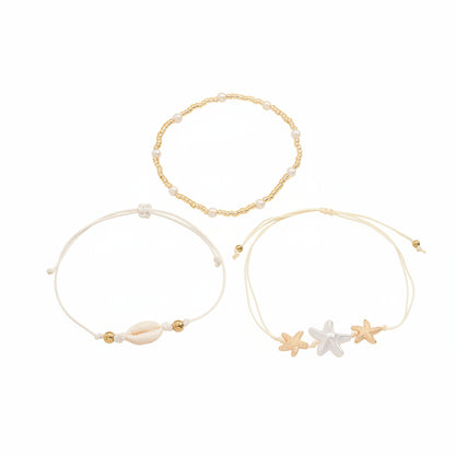Pearl & Acrylic Polyster Goldtone Shell Starfish Charm Anklet Set - Street Region